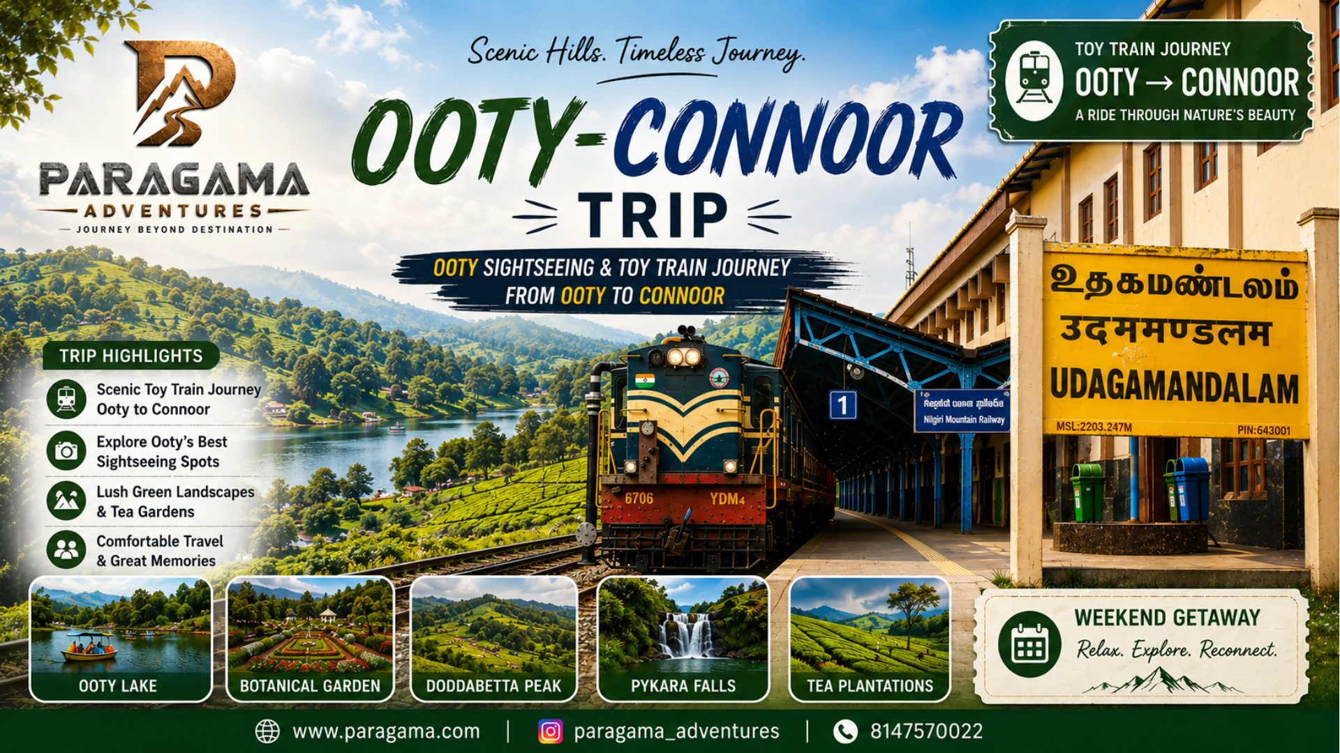 OOTY Sightseeing 2 Days 1 Night Package